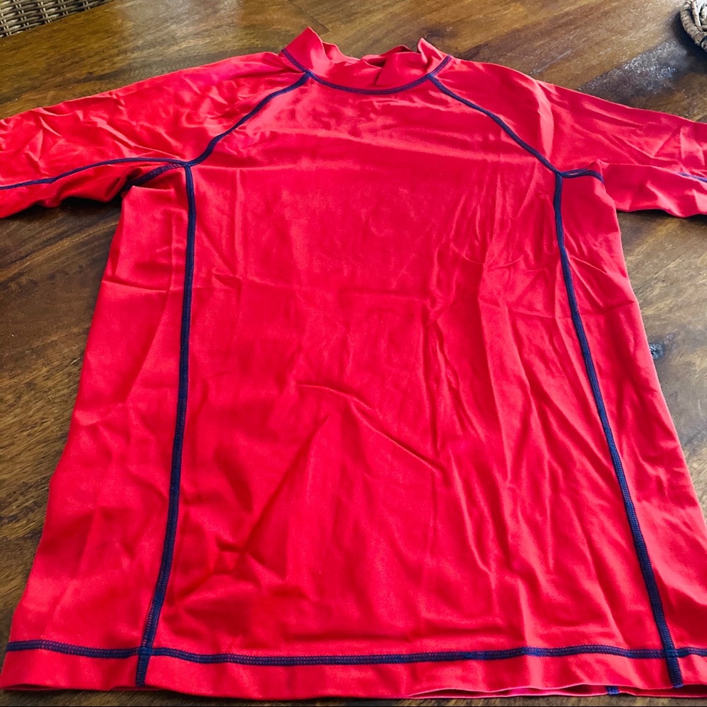Lands End Boys Red Short Sleeve Rash Guard L 14-16